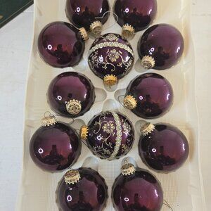 Krebs Vintage Glass Ornaments Purple Plum Set 12  2 w Embellishments